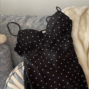 Main Strip Black and White Polka Dot Midi Dress